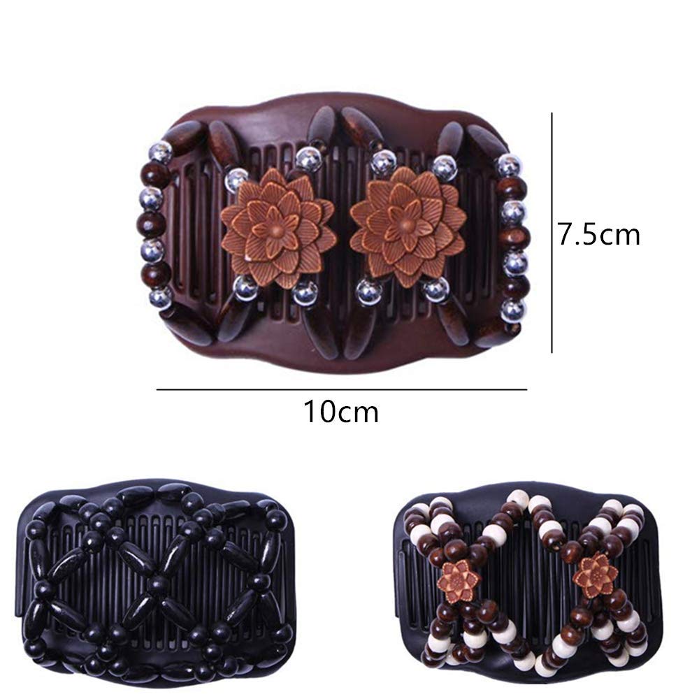SANNIDHI 4Pcs Magic Hair Side Combs for Women Wood Beaded Hair Clips Stretch Double Hair Side Combs Clips Bun Maker Hair Accessories SANNIDHI 4Pcs Magic Hair Side Combs for Women Wood Beaded Hair Clips Stretch Double Hair Side Combs Clips Bun Maker Hair Accessories